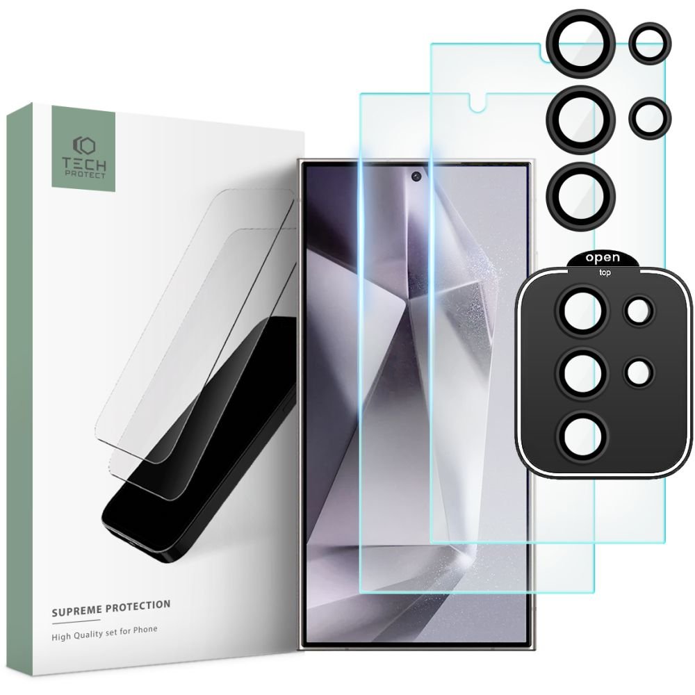 Tech - Protect Samsung Galaxy S24 Ultra Supreme Set - Σετ με 2 Tempered Glass Αντιχαρακτικά Γυαλιά Οθόνης και 1 Αντιχαρακτικό Γυαλί για την Κάμερα - Διάφανα