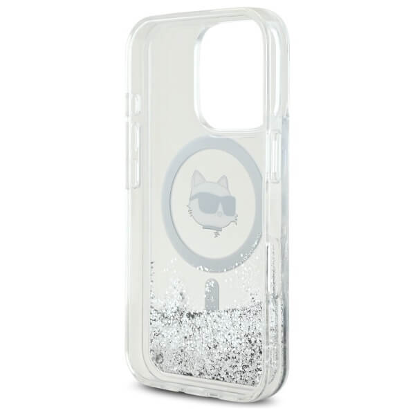 Karl Lagerfeld iPhone 16 Pro Max - Liquid Glitter Choupette Head - MagSafe Σκληρή Θήκη με Πλαίσιο Σιλικόνης - Διάφανη - KLHMP16XLGCHSGH