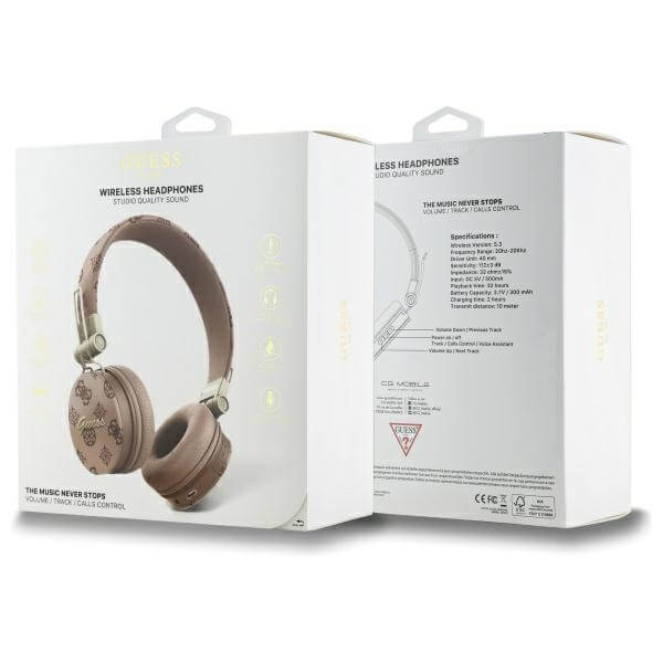 Guess Over-Ear Peony Script Round Shape - Ασύρματα Bluetooth Ακουστικά - Brown