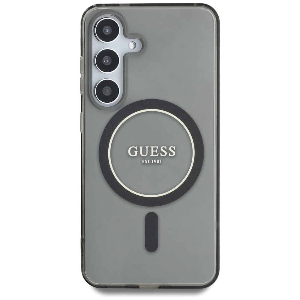 Guess Samsung Galaxy S25 - Glitter Circle Classic Logo - MagSafe Σκληρή Θήκη με Πλαίσιο Σιλικόνης - Black - GUHMS25SHFGEREK