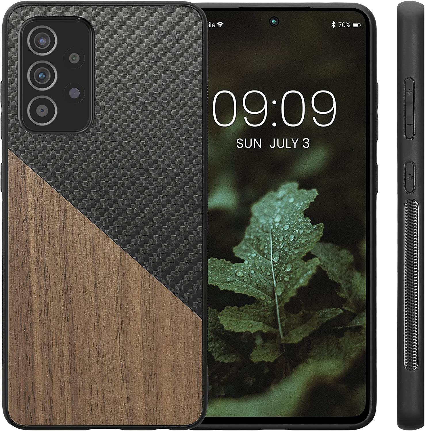 KW Samsung Galaxy A52 / A52 5G / A52s 5G Θήκη από Φυσικό Ξύλο και Carbon - Dark Brown / Black - 58667.01