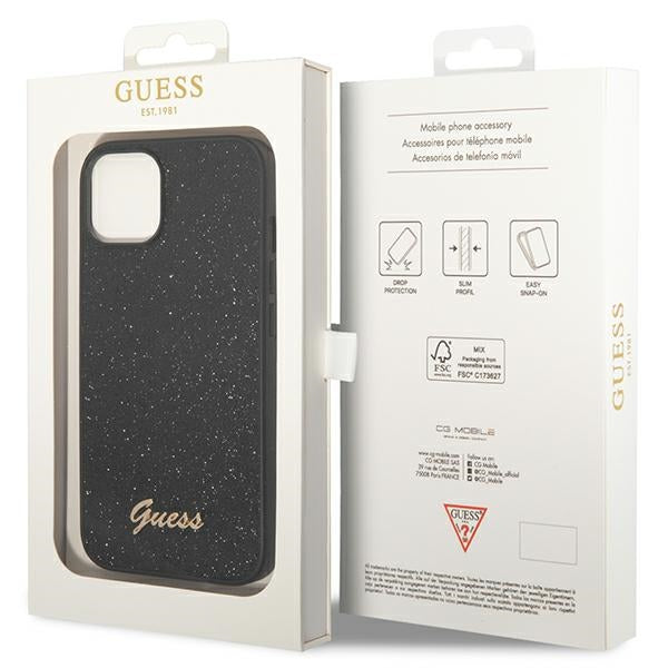Guess iPhone 14 Plus Glitter Script Σκληρή Θήκη με Πλαίσιο Σιλικόνης - Βlack - GUHCP14MHGGSHK