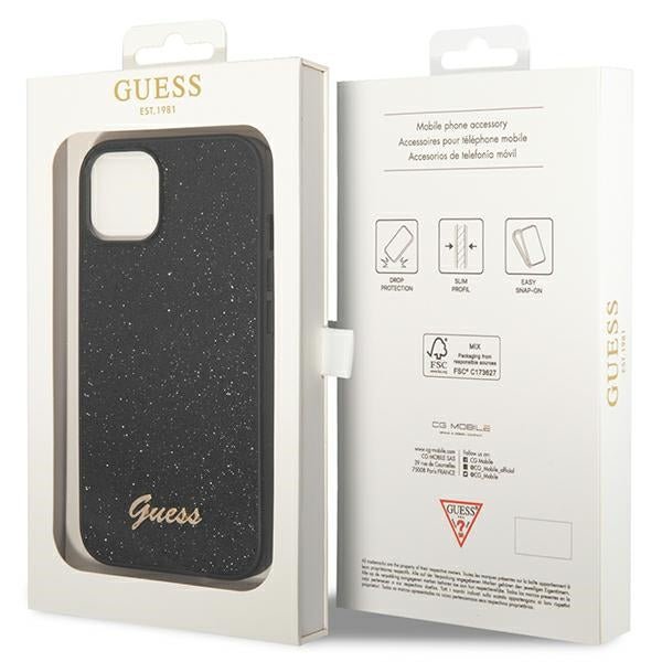 Guess iPhone 14 Plus Glitter Script Σκληρή Θήκη με Πλαίσιο Σιλικόνης - Βlack - GUHCP14MHGGSHK