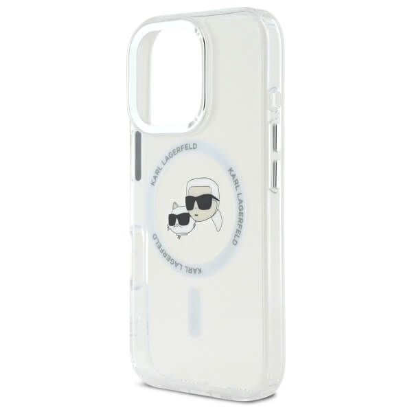 Karl Lagerfeld iPhone 16 Pro Max - IML Metal Karl and Choupette Head - Σκληρή Θήκη με Πλαίσιο Σιλικόνης και MagSafe - White - KLHMP16XHLSKCH