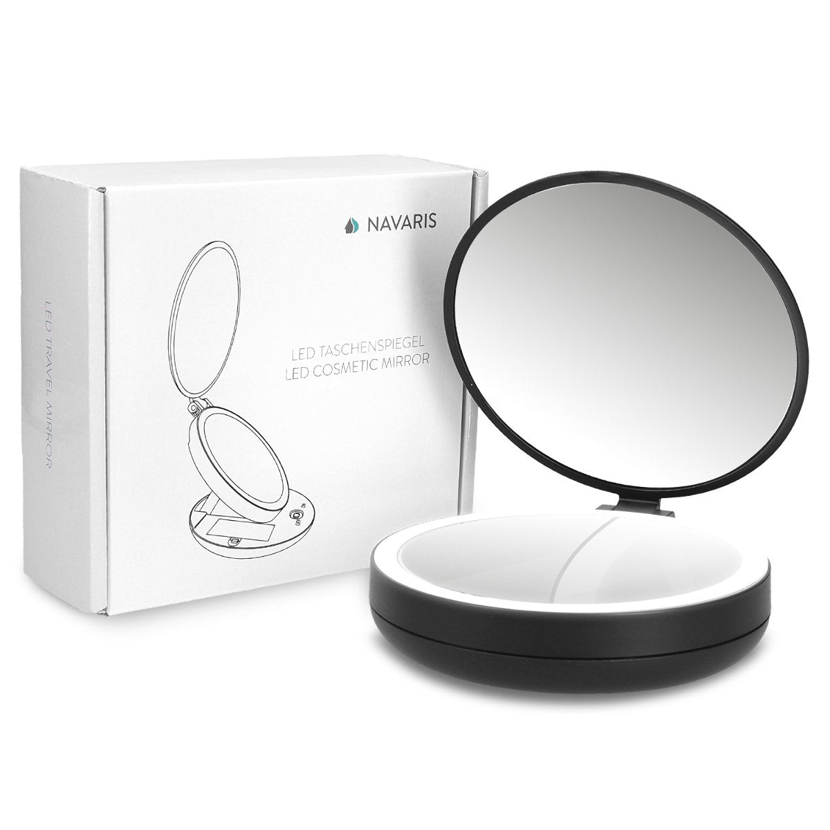 Navaris Compact LED Makeup Mirror - Φωτιζόμενος Καθρέπτης LED Ταξιδιού - Black - 44870.47