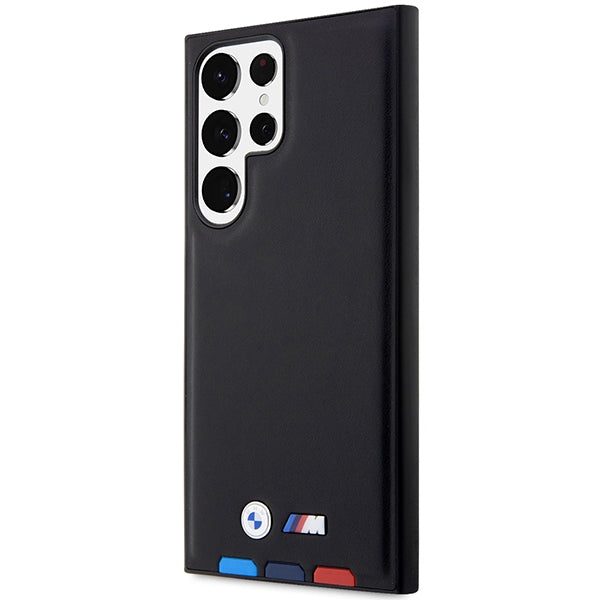 BMW Samsung Galaxy S23 Ultra Leather Stamp Tricolor Σκληρή Θήκη με Πλαίσιο Σιλικόνης - Black