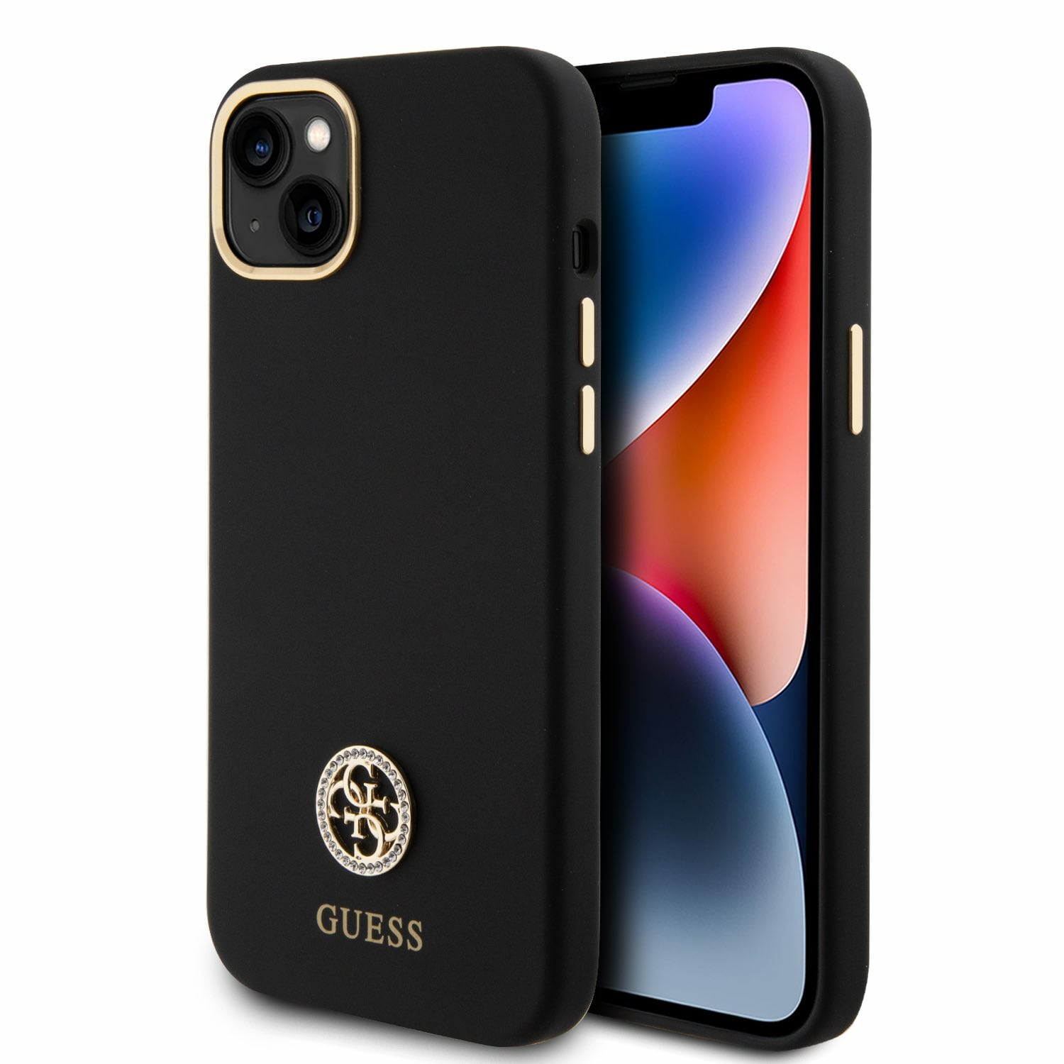 Guess iPhone 15 Plus Silicone Logo Strass 4G Σκληρή Θήκη με Πλαίσιο Σιλικόνης - Black - GUHCP15M4DGPK