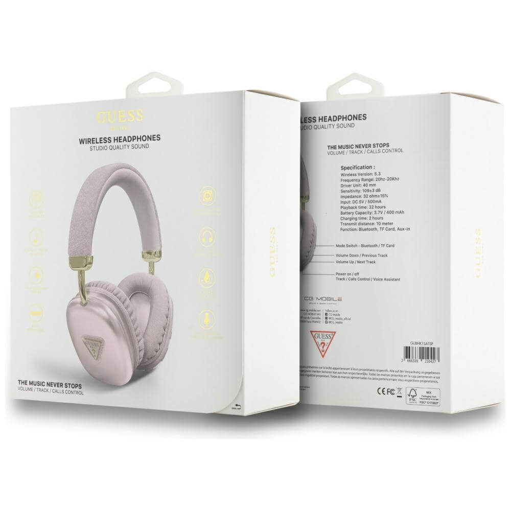 Guess Over-Ear Metallic Triangle Logo - Ασύρματα Bluetooth Ακουστικά - Pink