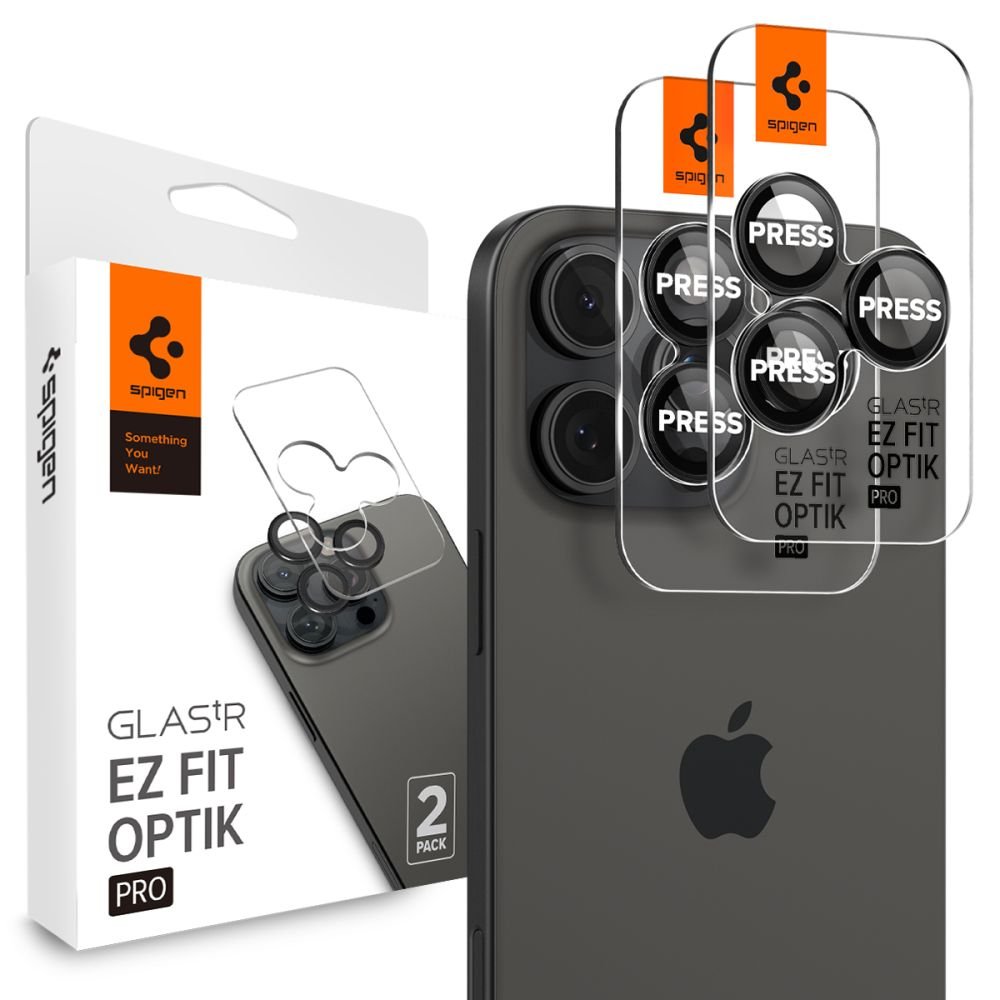 Spigen iPhone 14 Pro / 14 Pro Max / 15 Pro / 15 Pro Max / 16 Pro / 16 Pro Max Optik.TR EZ Fit Αντιχαρακτικό Γυαλί για την Κάμερα - 2 Τεμάχια - Black