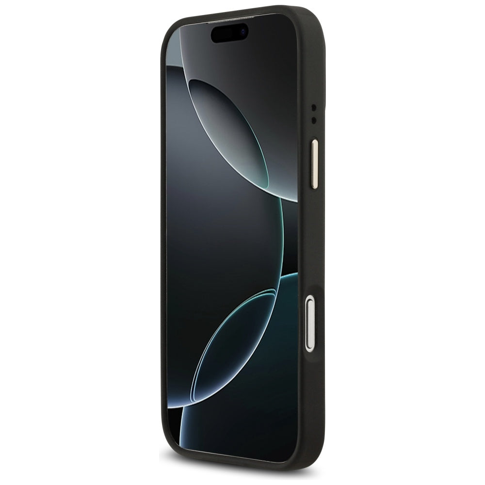 Guess iPhone 17 Pro Max - Peony Hot Stamp MagSafe - Σκληρή Θήκη με Επένδυση Συνθετικού Δέρματος - Black - GUHMP17XPSAMSECK