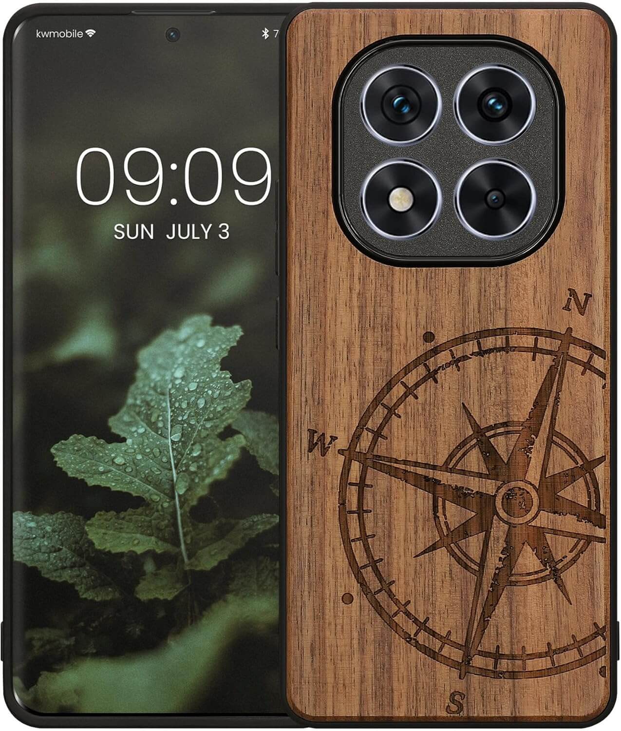 KW Xiaomi Redmi Note 14 Pro 5G / Poco X7 Θήκη από Φυσικό Ξύλο - Design Compass Vintage - Dark Brown