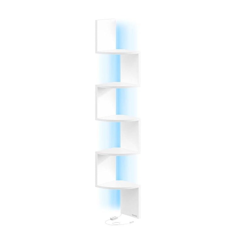 Vasagle Επιτοίχια Γωνιακή Ραφιέρα με LED Φωτισμό - 20 x 20 x 126 cm - Matte white - LBC630W01