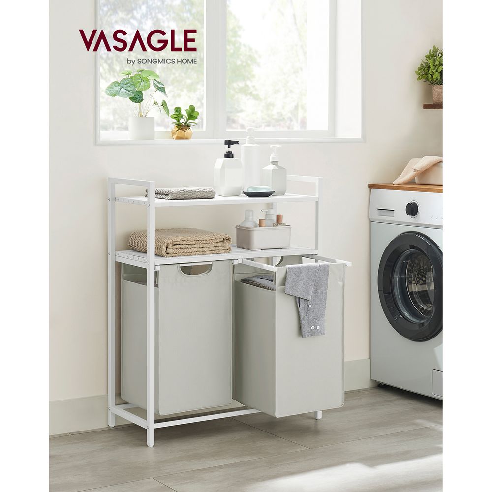 Vasagle Καλάθι Απλύτων με 2 Διαμερίσματα και 2 Ράφια - 92L - White - BLH211W01