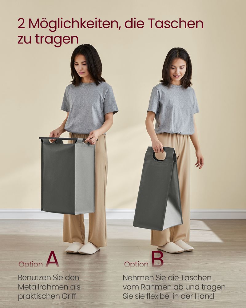Vasagle Καλάθι Απλύτων με 4 Διαμερίσματα και Ράφι - 160L - Black / Grey - BLH401G01