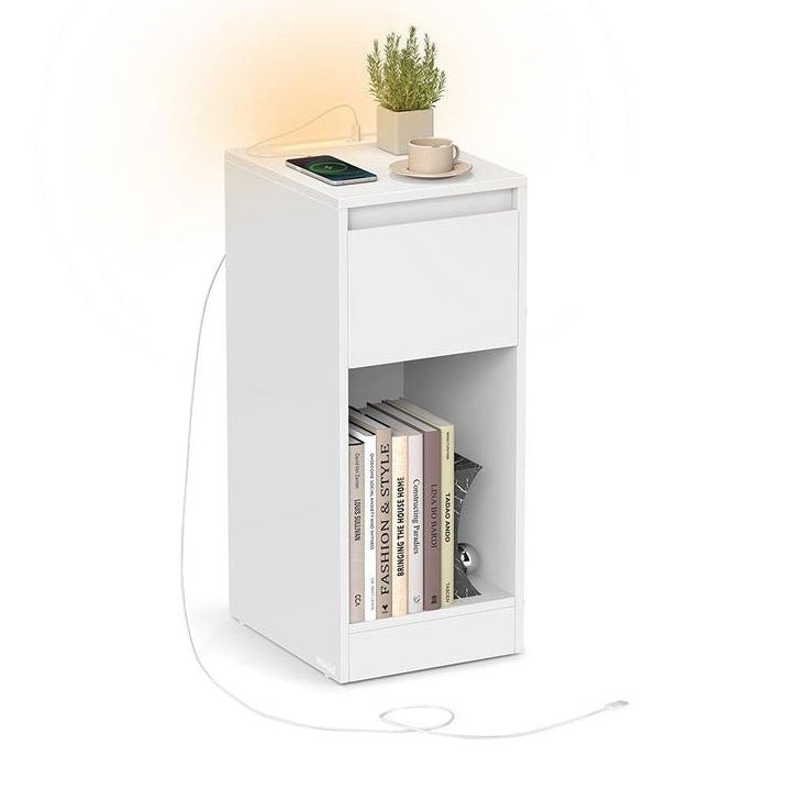 Vasagle Κομοδίνο με LED Φωτισμό με Θύρες USB / Type - C και Συρτάρι - Cloud White - LET610W01