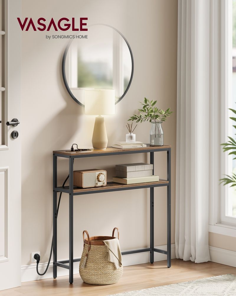Vasagle Κονσόλα 2 Επιπέδων με Σταθμό Φόρτισης - 20 x 80 x 80 cm - Vintage Brown / Ink Black - LNT135KD01