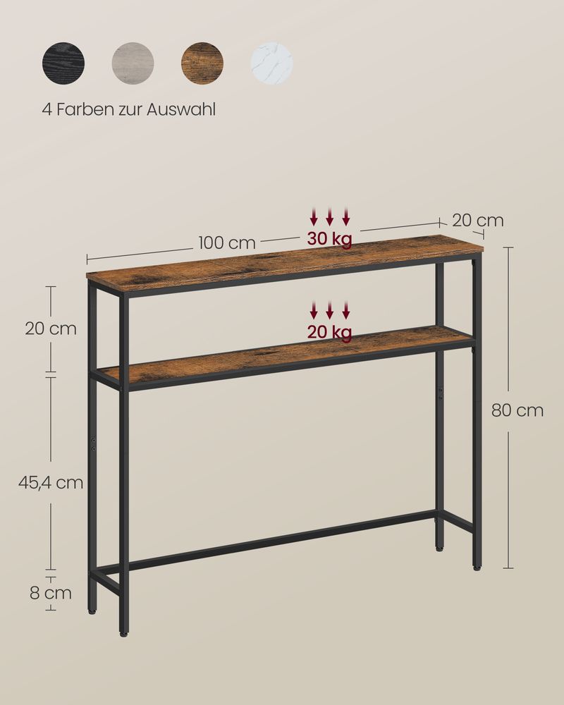 Vasagle Στενή Κονσόλα 2 Επιπέδων - 20 x 100 x 80 cm - Vintage Brown / Ink Black - LNT131K01V1