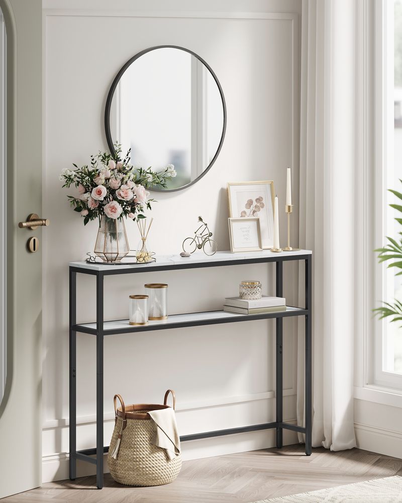 Vasagle Στενή Κονσόλα 2 Επιπέδων - 20 x 80 x 80 cm - Marble White / Ink Black - LNT130W59V1