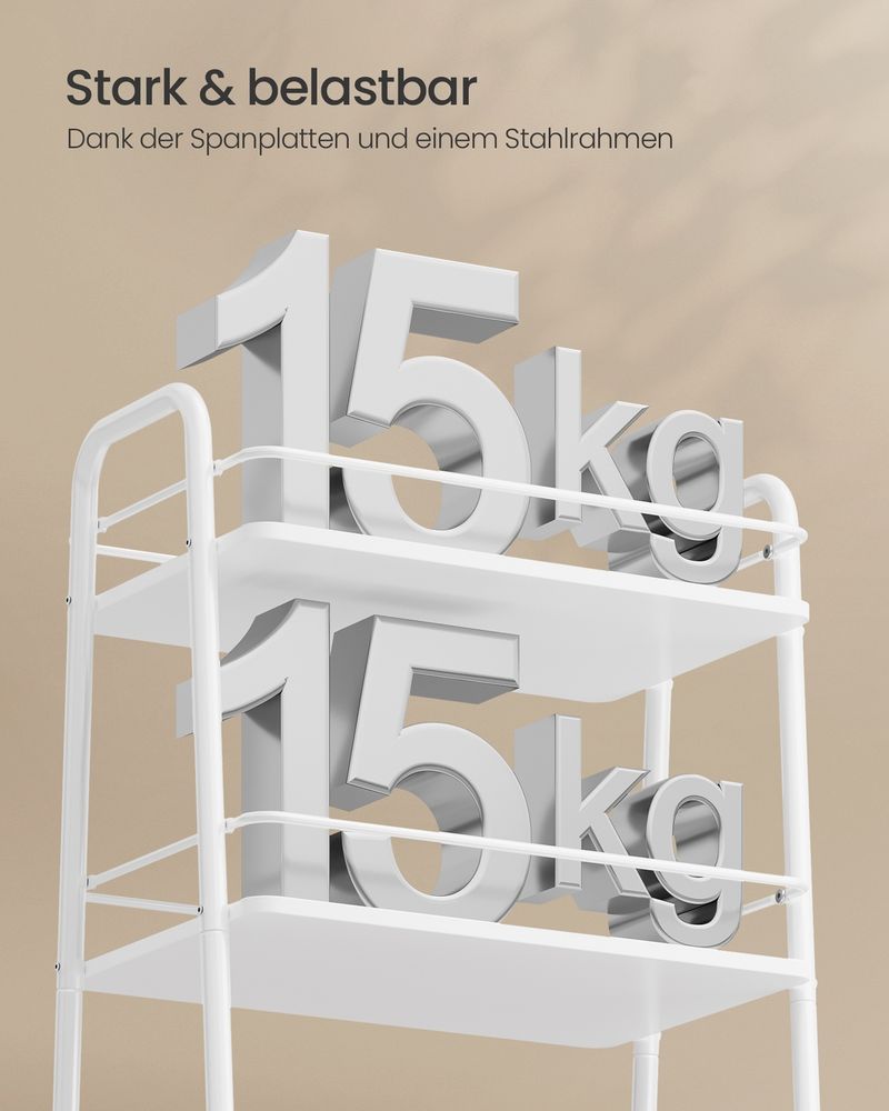 Vasagle Τρόλεϊ 3 Επιπέδων με Υφασμάτινο Καλάθι - 43 x 30 x 81 cm - Cloud White / Camel Brown - LRC001WB01