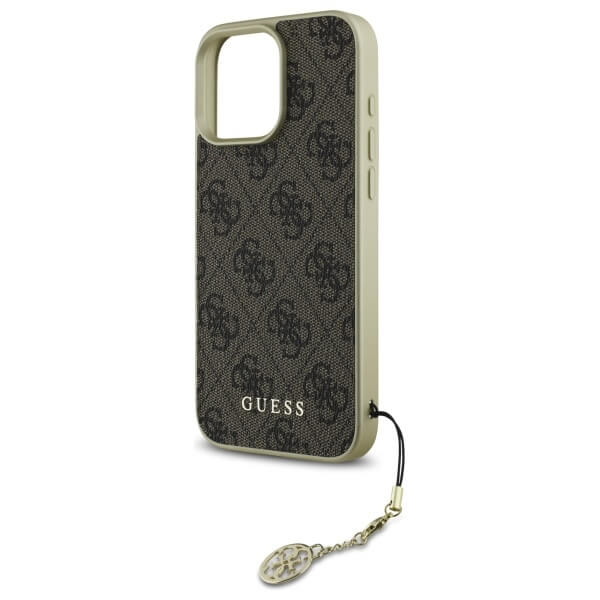 Guess iPhone 16 Pro - 4G Charms Collection - Θήκη με Επένδυση Συνθετικού Δέρματος - Brown - GUHCP16LGF4GBR