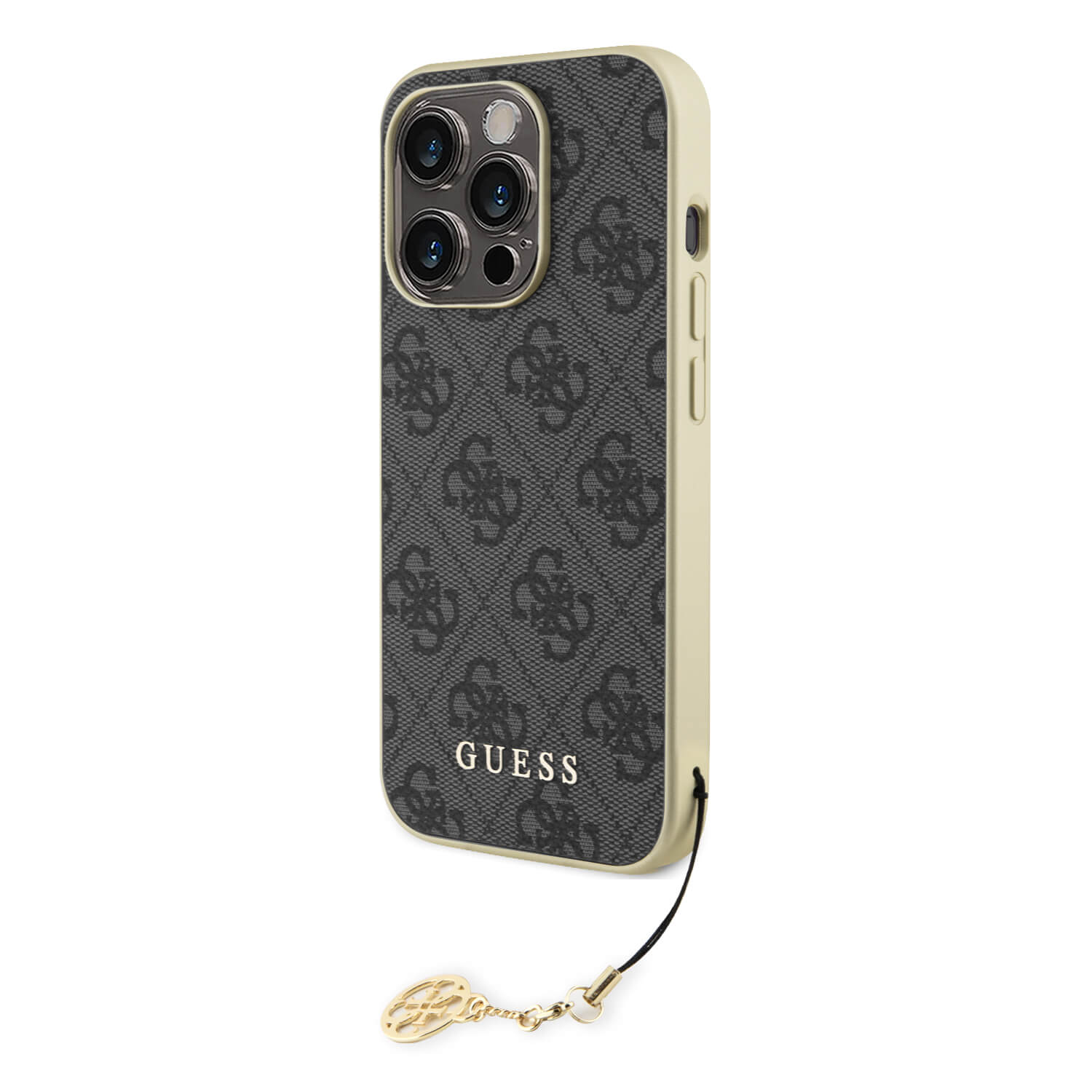 Guess iPhone 15 Pro - 4G Charms Collection Θήκη με Επένδυση Συνθετικού Δέρματος - Grey - GUHCP15LGF4GGR