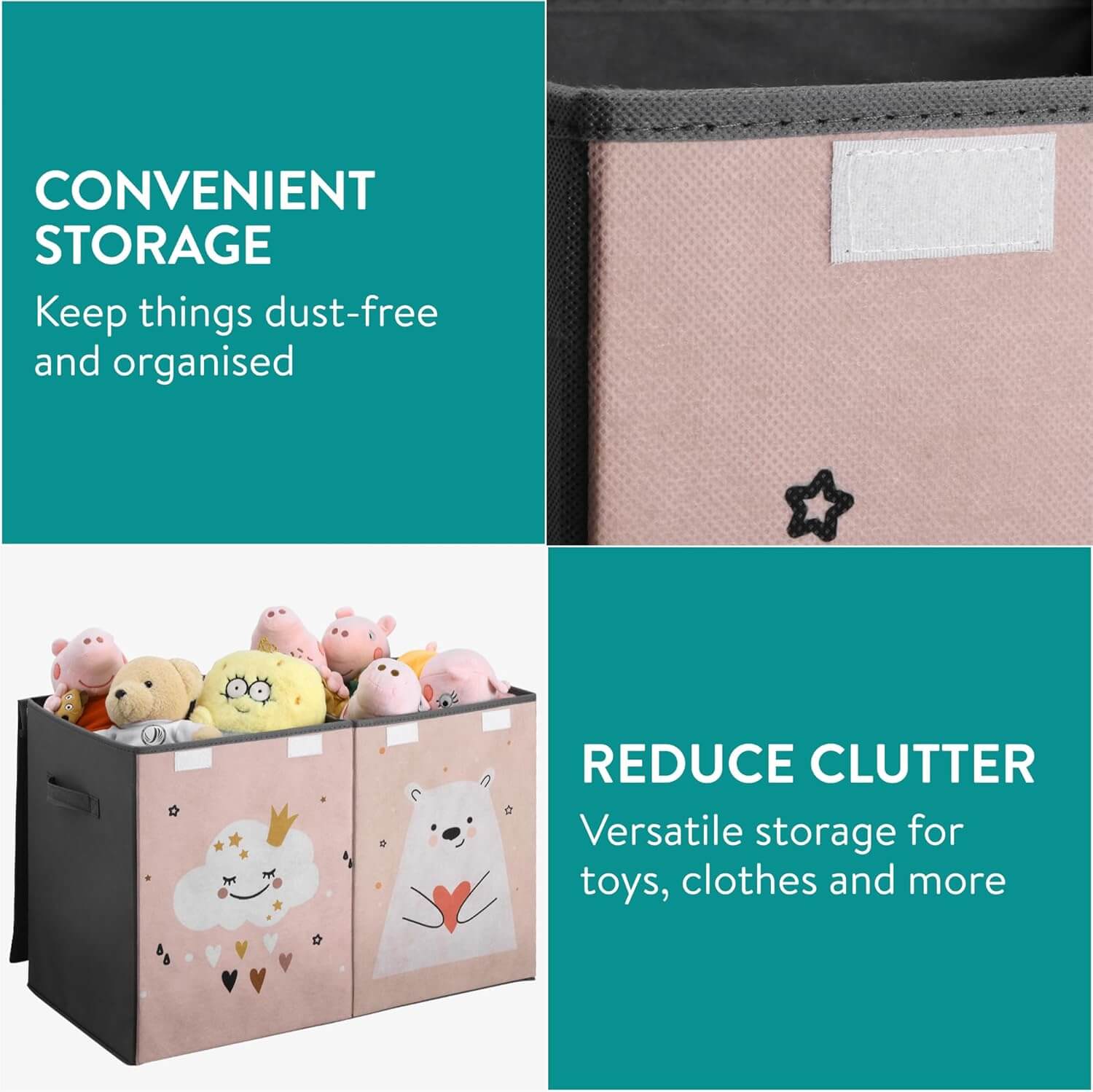 Navaris Παιδικό Κουτί Αποθήκευσης Παιχνιδιών με Διαχωριστικό και Καπάκι - 62 x 33 x 40 cm - Pink