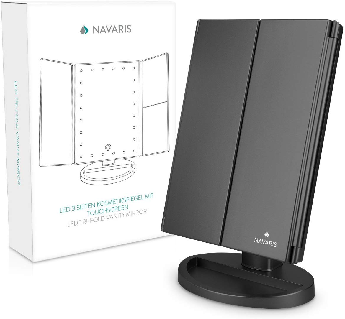 Navaris LED Foldable Cosmetic Mirror - Φωτιζόμενος Καθρέπτης LED - Matte Black - 43457.47