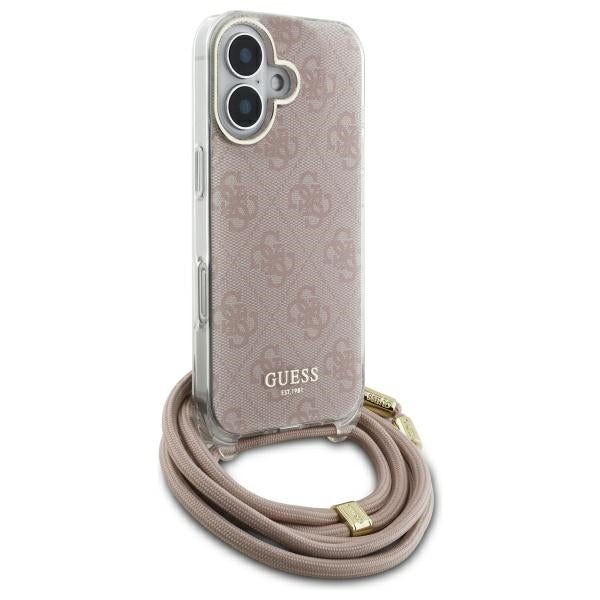 Guess iPhone 16 - Crossbody Cord 4G Print - Σκληρή Θήκη με Πλαίσιο Σιλικόνης και Λουράκι - Pink - GUHCP16SHC4SEP