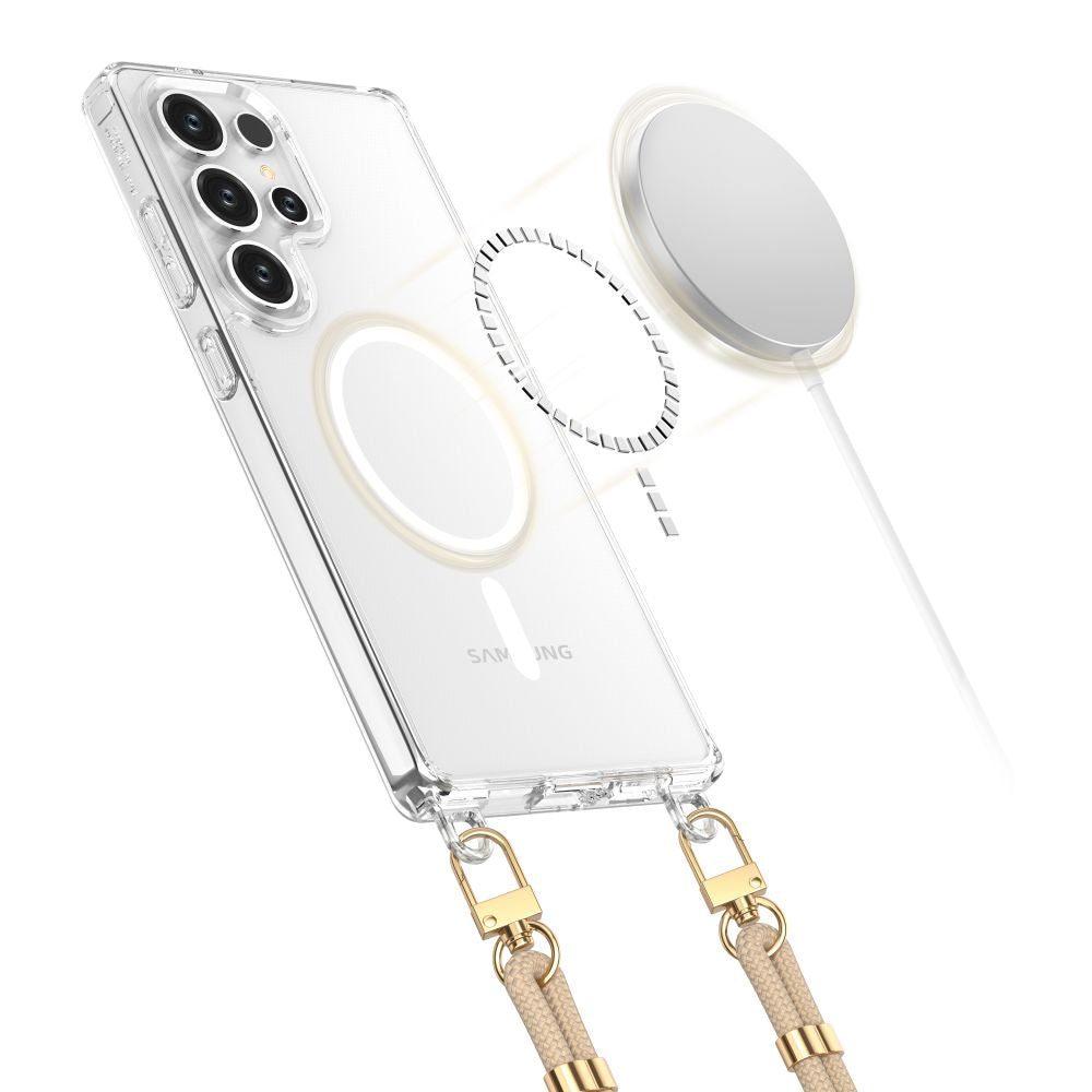 Tech-Protect Samsung Galaxy S25 Ultra Flexair Chain MagSafe Σκληρή Θήκη με Πλαίσιο Σιλικόνης και 2 Λουράκια - Διάφανη - Black / Taupe