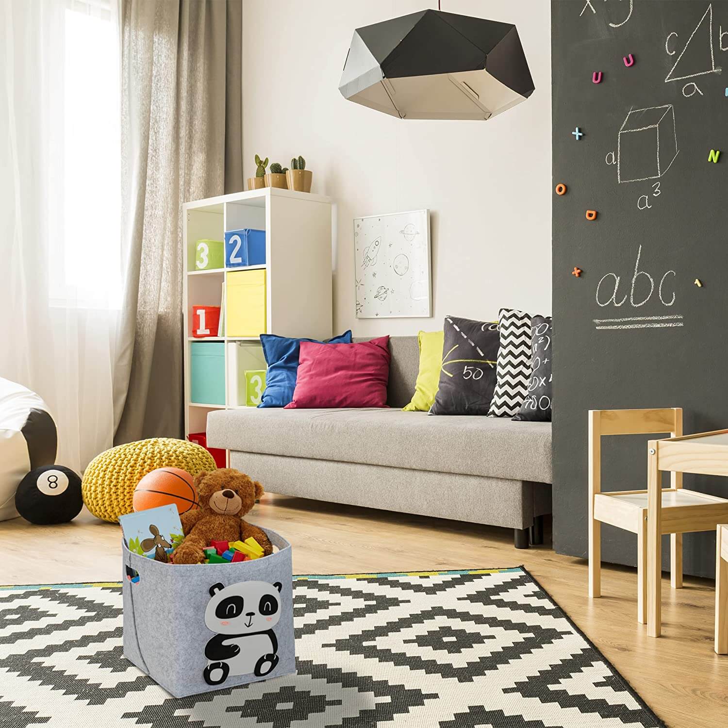 Relaxdays Παιδικό Καλάθι Αποθήκευσης από Τσόχα - Panda - Grey - 4052025353728