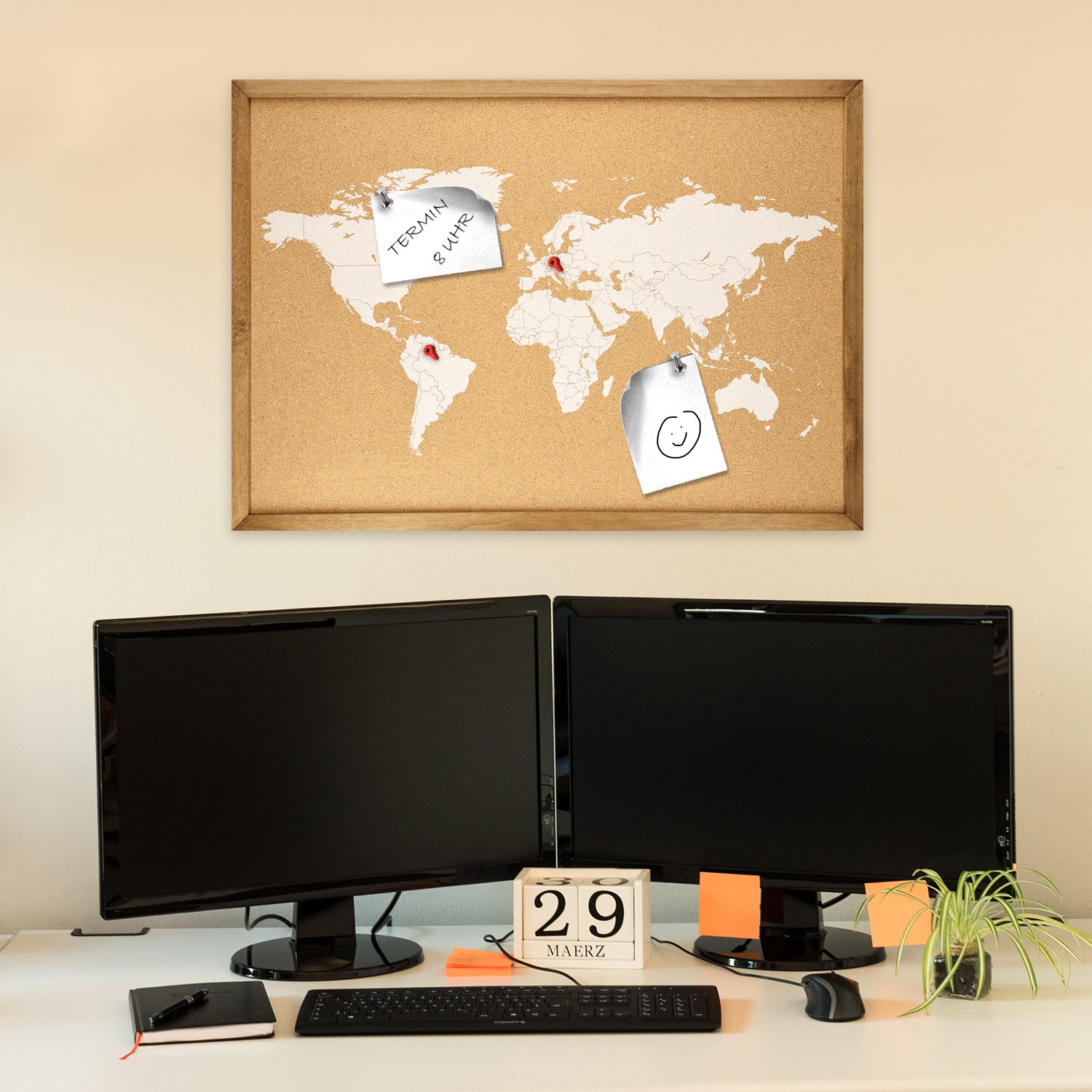 Navaris Cork Board Πίνακας Ανακοινώσεων από Φελλό - 70 x 50 cm - Design World Map - Brown - 44179
