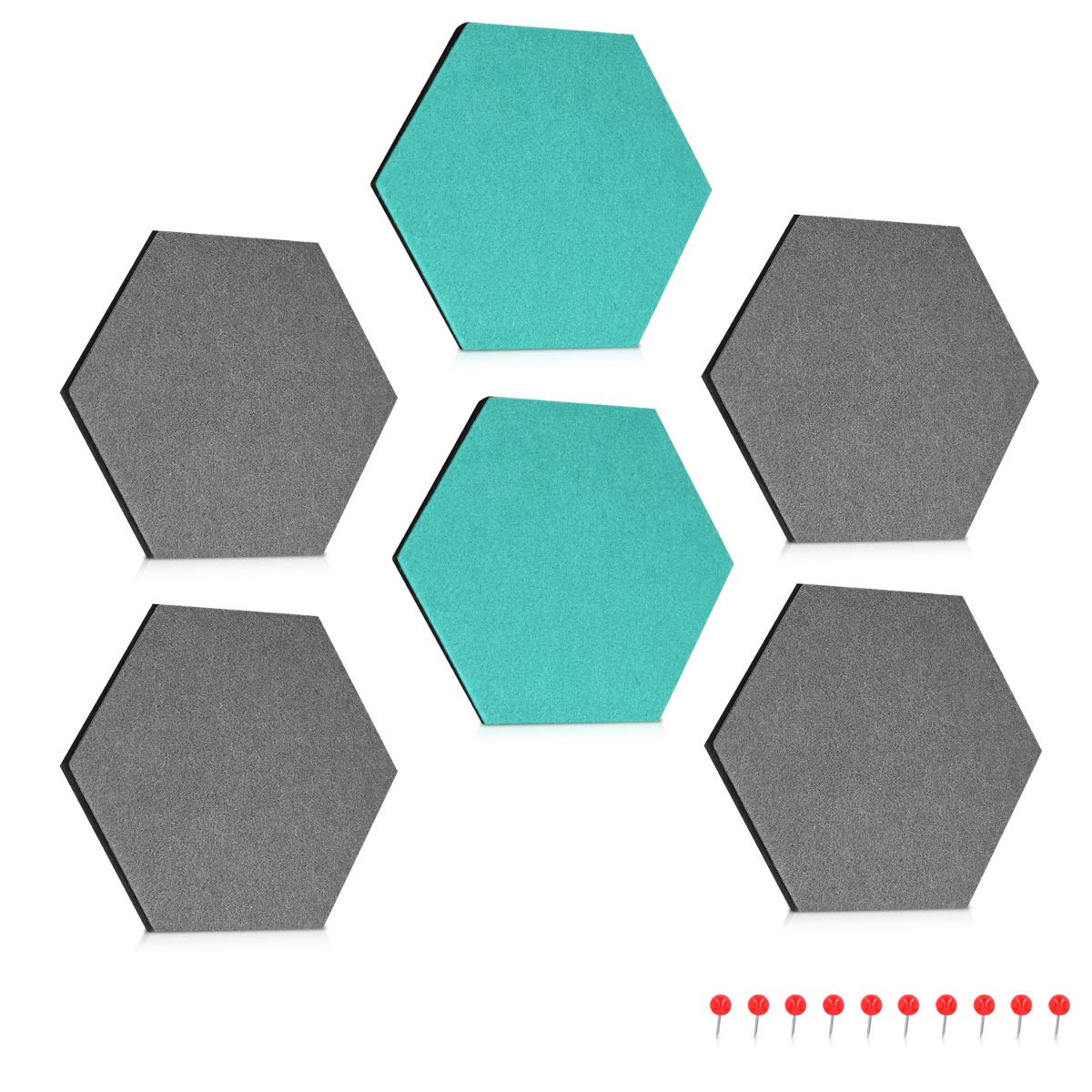 Navaris Hexagon Felt Memo Boards - Σετ με 6 Πλαίσια Ανακοινώσεων και Πινέζες - Grey - Turquoise - 46230.01
