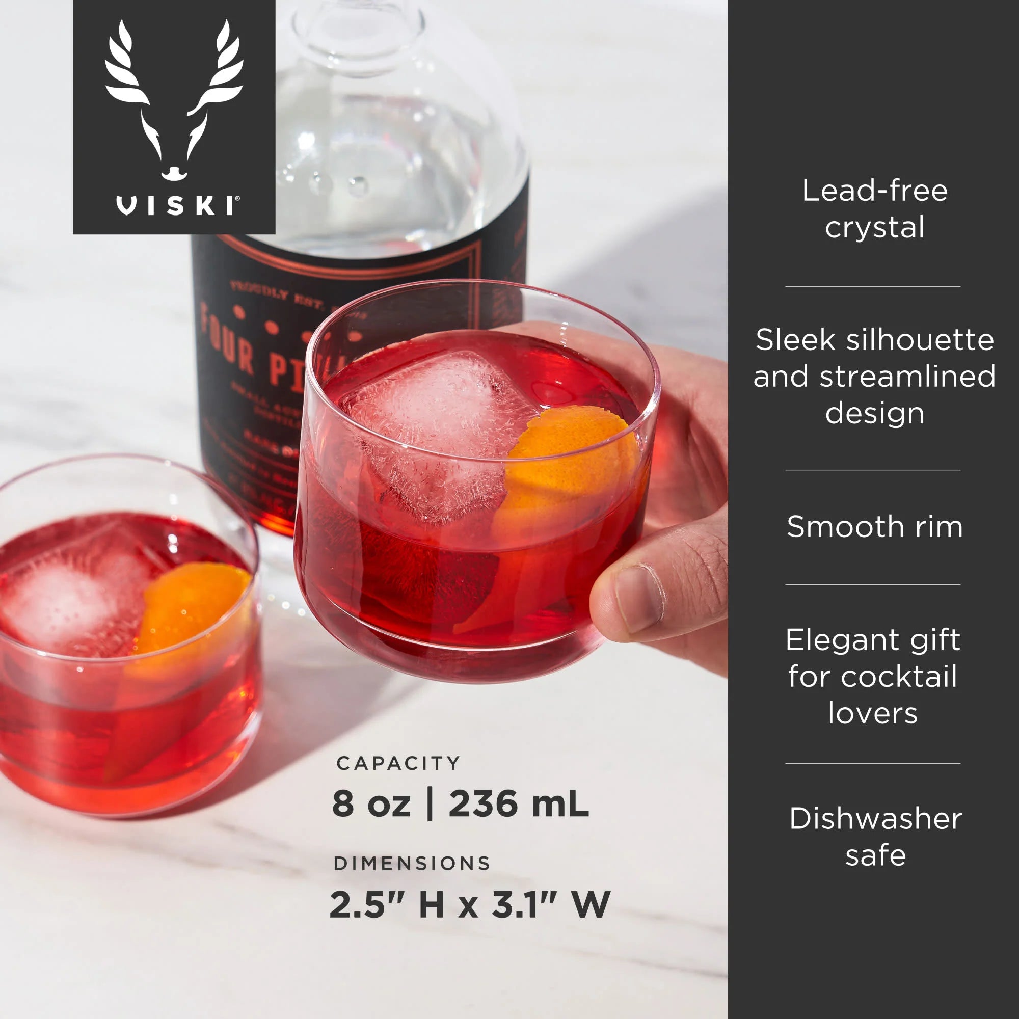Viski Σετ με 2 Κρυστάλλινα Ποτήρια για Negroni / Cocktails - 240 ml - Raye