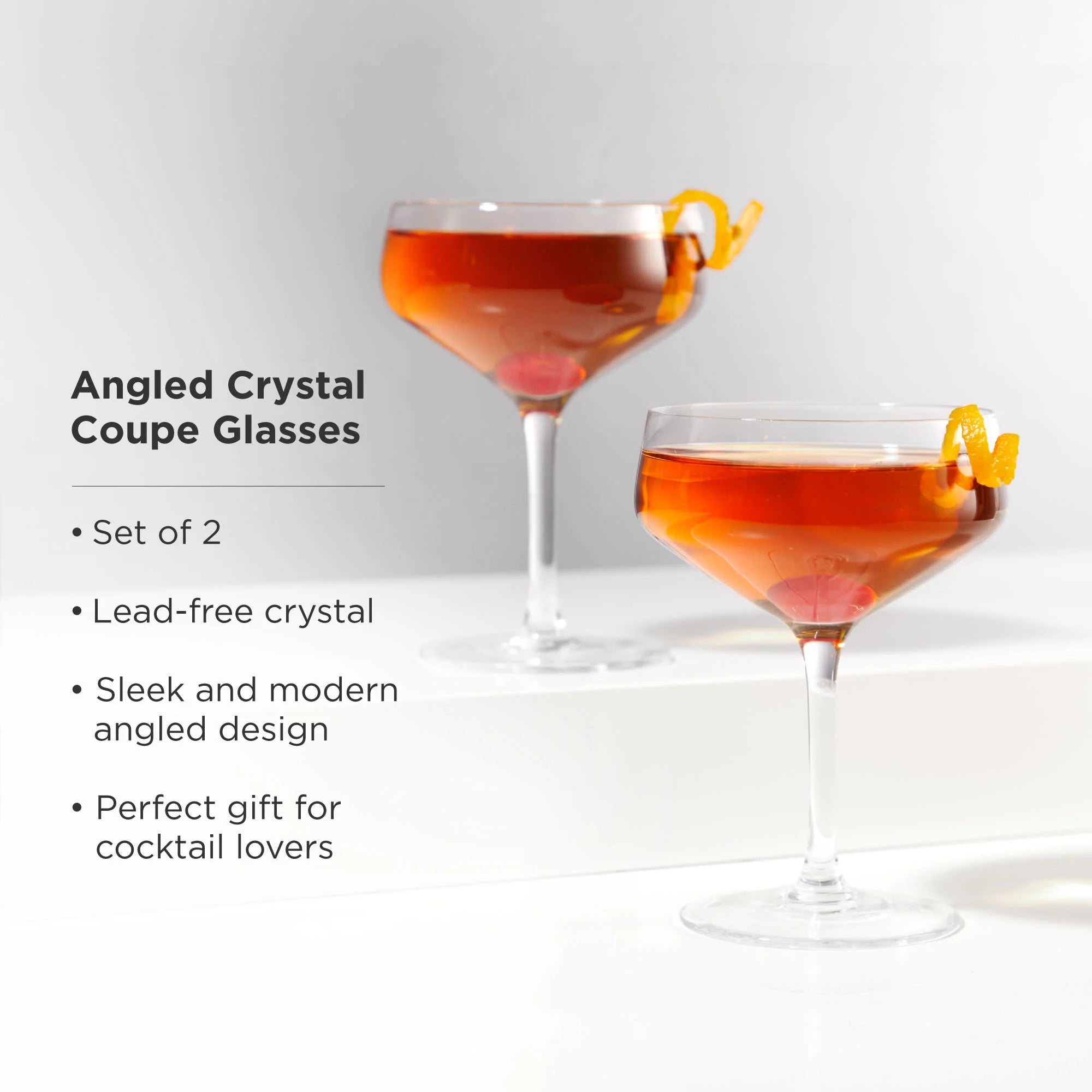 Viski Σετ με 2 Κρυστάλλινα Ποτήρια για Cocktail / Σαμπάνια - Coupe - 210 ml - Raye Angled
