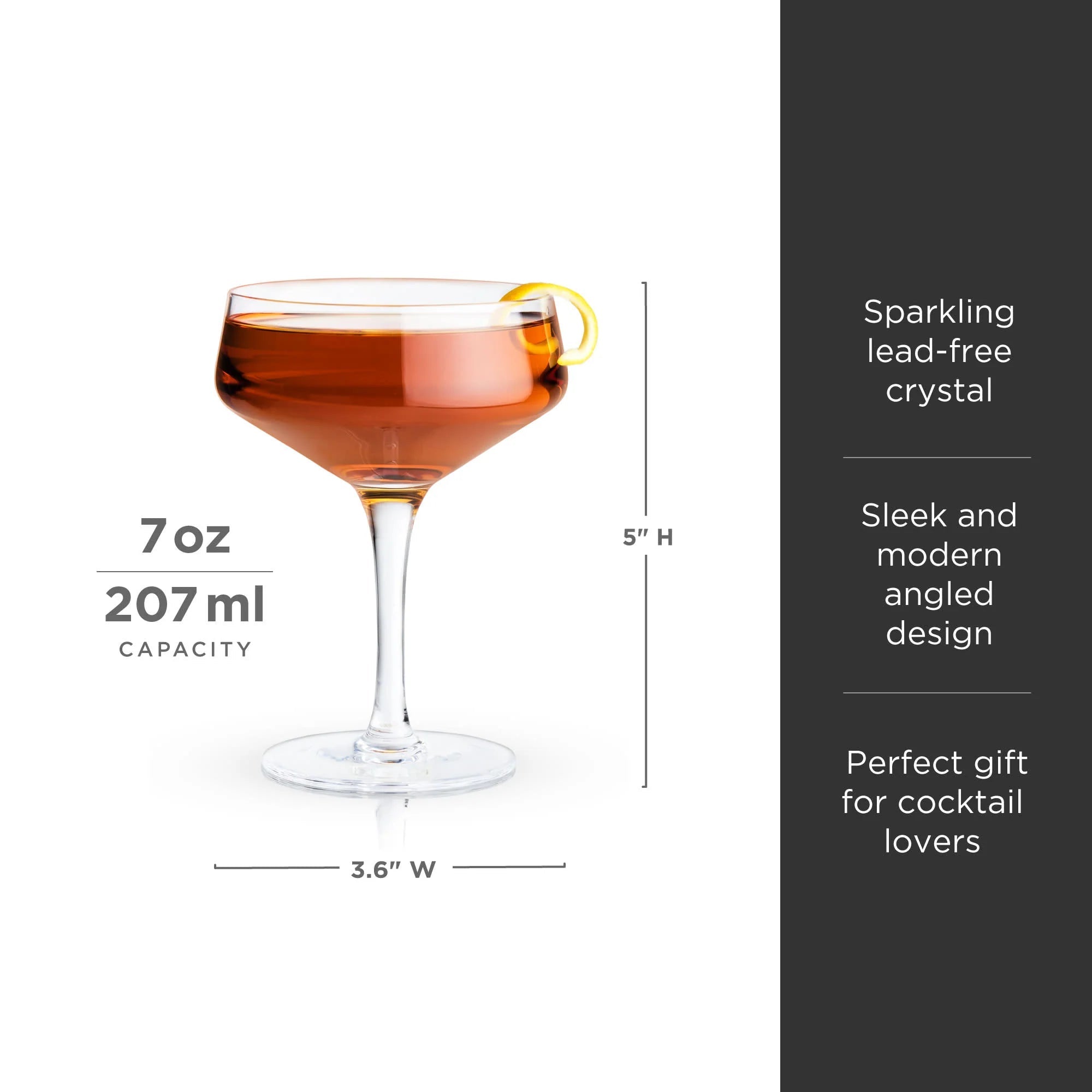 Viski Σετ με 2 Κρυστάλλινα Ποτήρια για Cocktail / Σαμπάνια - Coupe - 210 ml - Raye Angled
