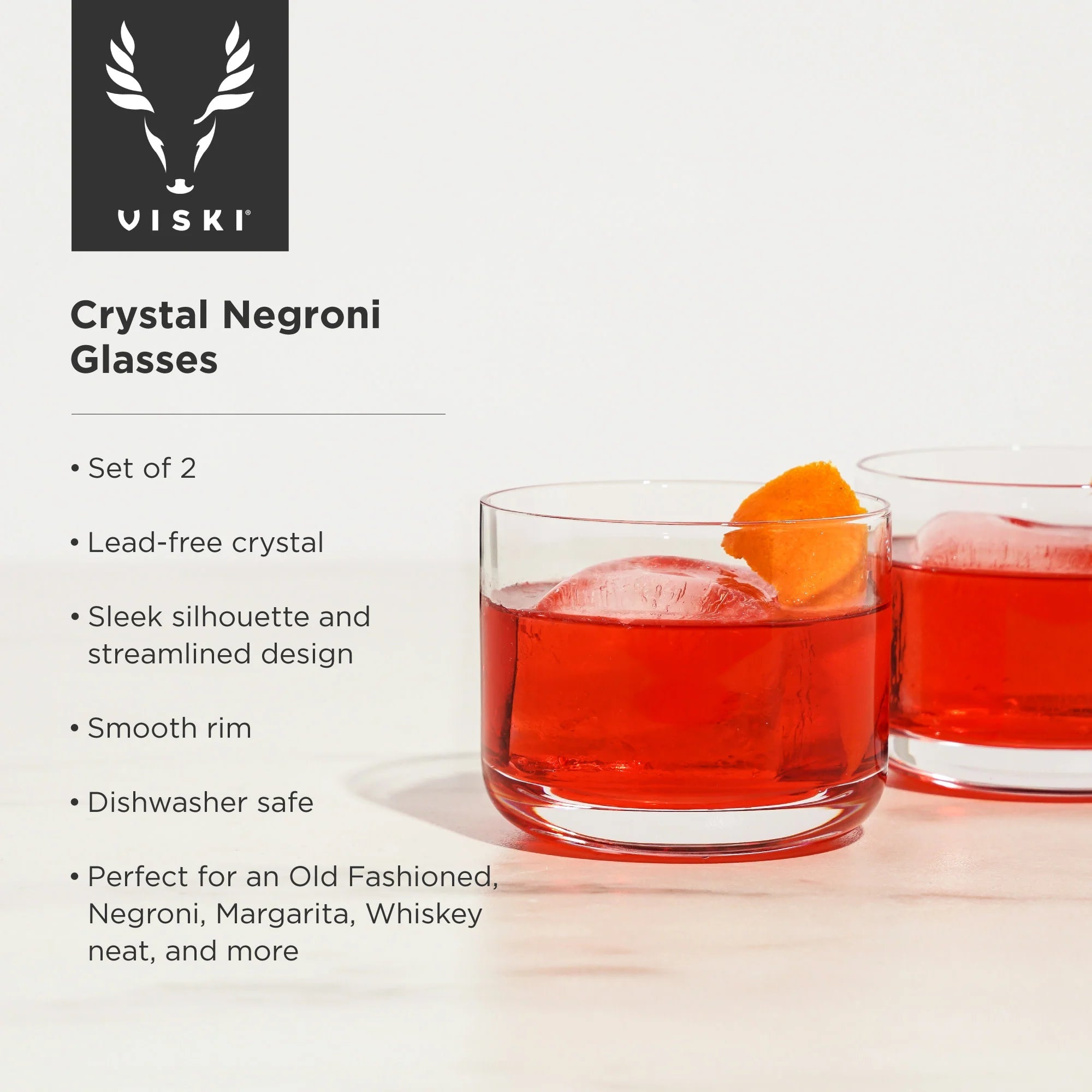 Viski Σετ με 2 Κρυστάλλινα Ποτήρια για Negroni / Cocktails - 240 ml - Raye