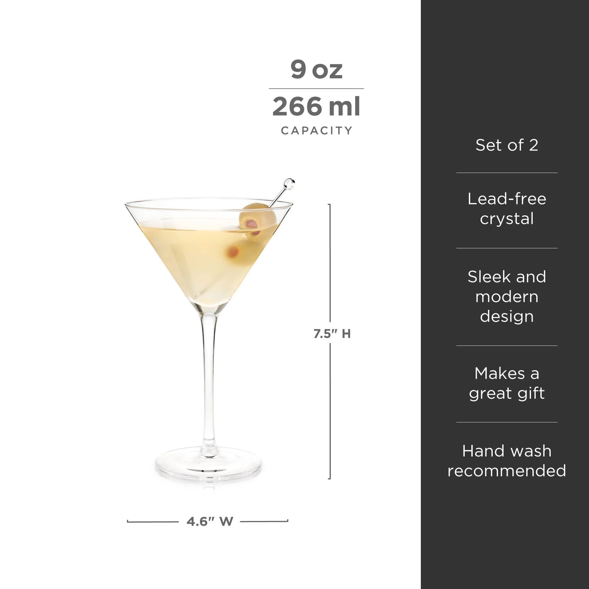 Viski Σετ με 2 Κρυστάλλινα Ποτήρια Martini - 266 ml - Raye
