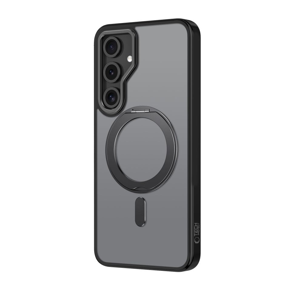 Tech-Protect Samsung Galaxy S24 FE MagRing - Σκληρή MagSafe Θήκη με Περιστρεφόμενο Δαχτυλίδι Συγκράτησης / Stand - Matte Black / Ημιδιάφανη