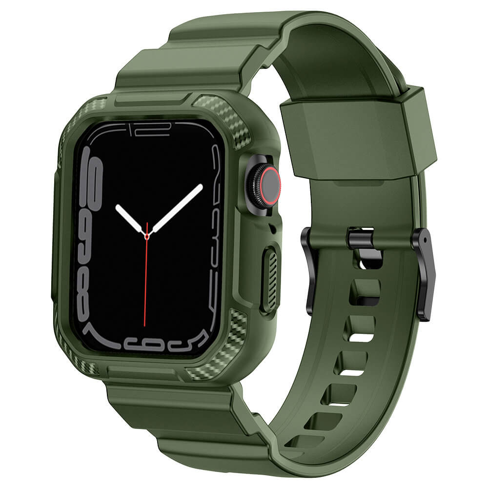 Kingxbar Λουράκι Apple Watch 2 / 3 / 4 / 5 / 6 / 7 / 8 / 9 / SE / SE 2 - 42 / 44 / 45 mm CYF537 με Θήκη Προστασίας - Green