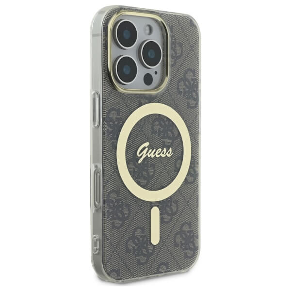 Guess iPhone 16 Pro Max IML 4G MagSafe Σκληρή Θήκη με Πλαίσιο Σιλικόνης και MagSafe - Brown - GUHMP16XH4STW