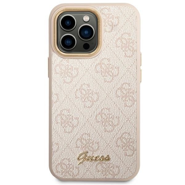 Guess iPhone 14 Pro Max 4G Vintage Gold Logo Σκληρή Θήκη με Πλαίσιο Σιλικόνης - Pink - GUHCP14XHG4SHP