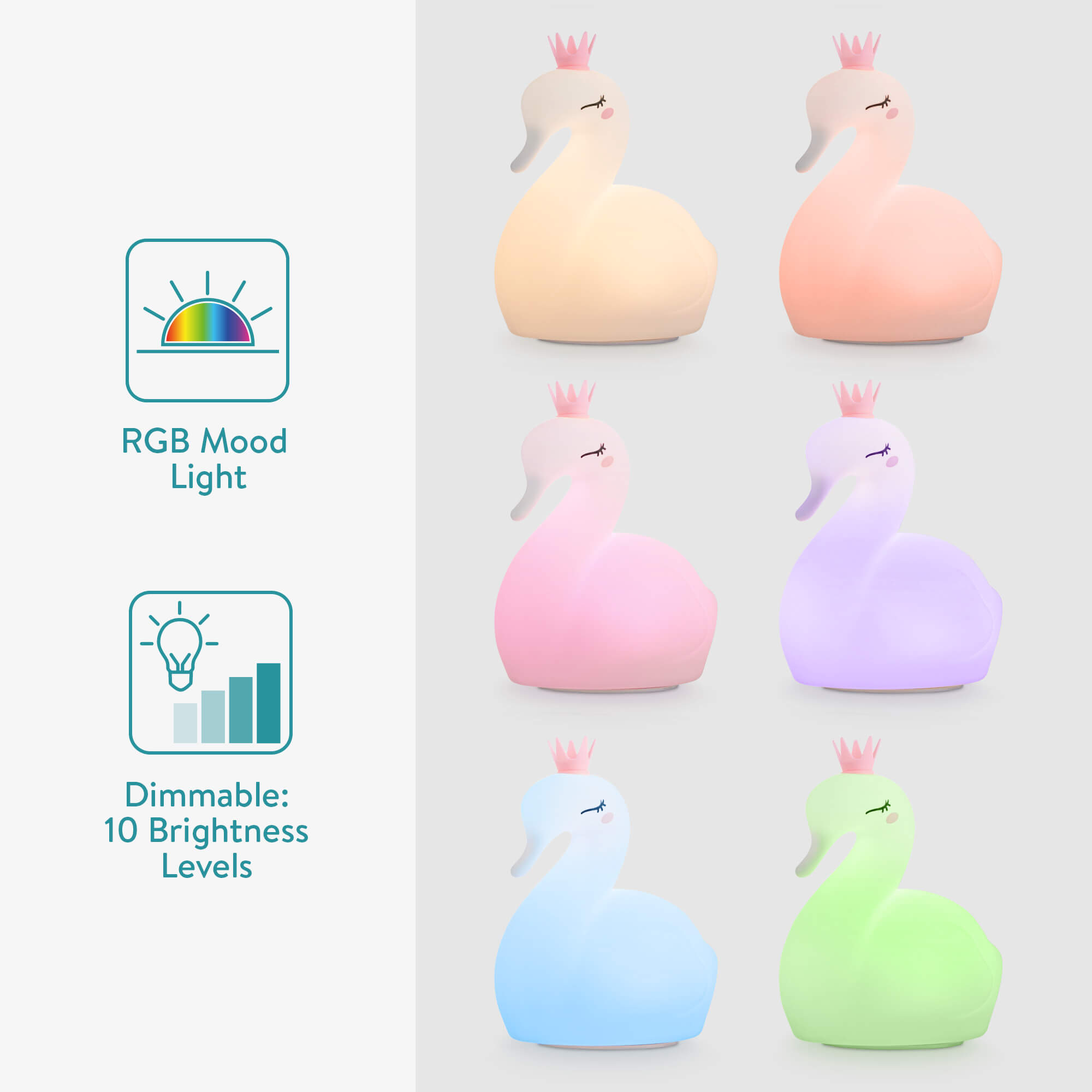 Navaris LED Night Light RGB - Παιδικό Νυχτερινό Φως με Αλλαγή Χρωμάτων - Swan with Crown - White / Pink - 55003.02.04