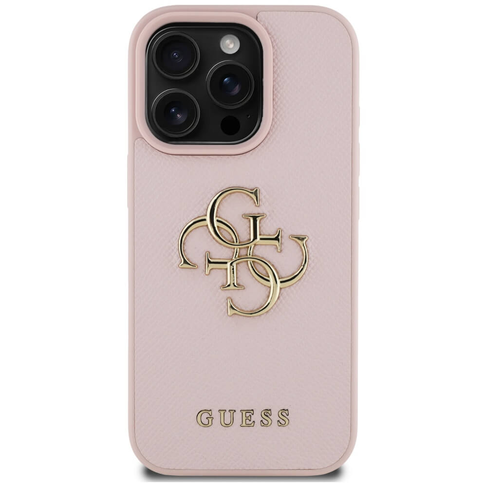 Guess iPhone 16 Pro - Grained Big 4G Logo Small Classic Logo - Σκληρή Θήκη με Επένδυση από Οικολογικό Δέρμα - Pink - GUHCP16LPGT4MBP