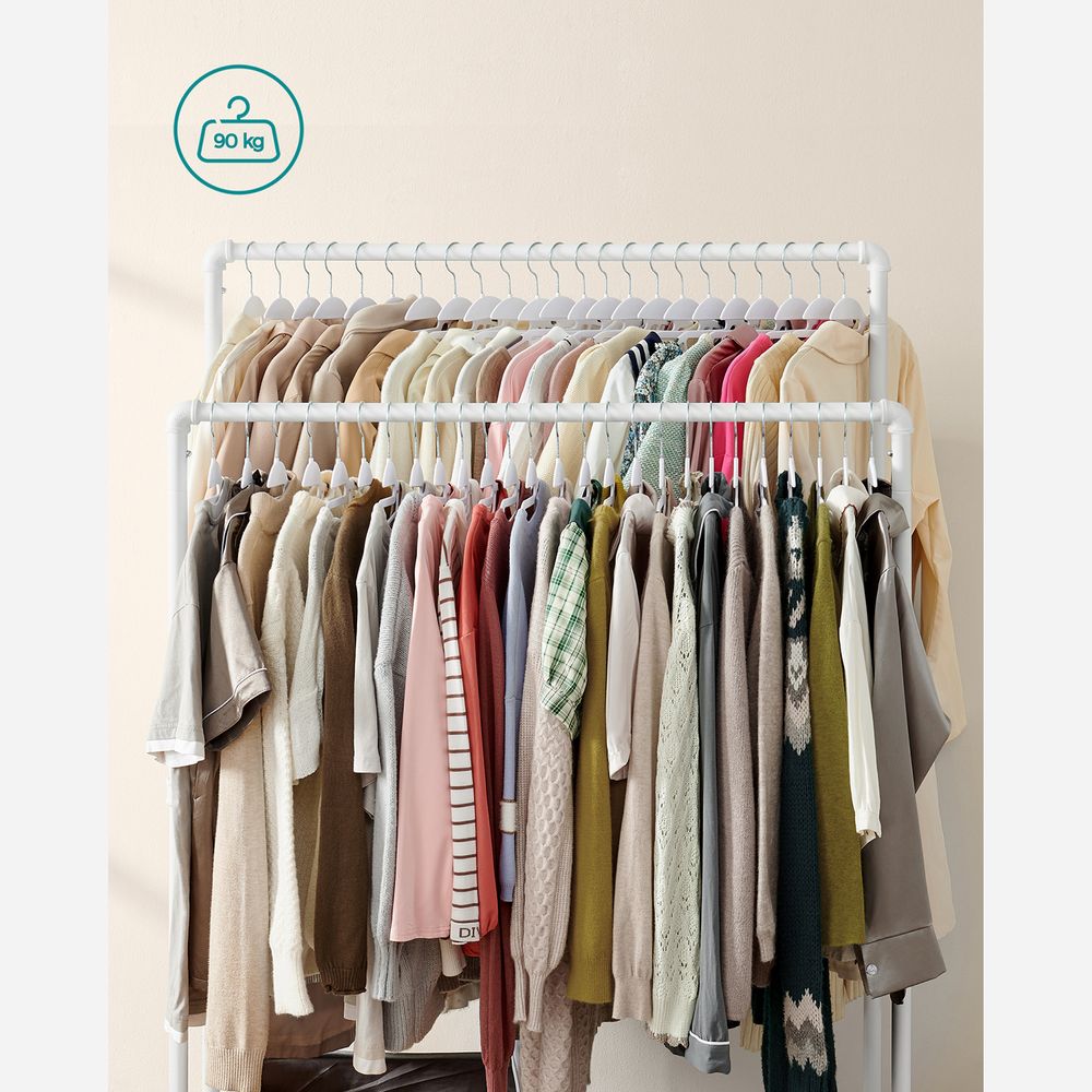 Songmics Τροχήλατη Κρεμάστρα Pούχων με 2 Pάγες και Ράφι - White - HSR060W01