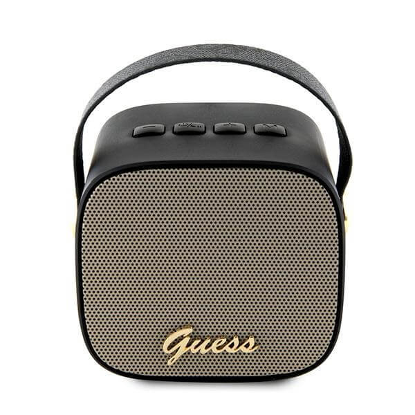 Guess Portable Speaker Mini Bluetooth 5.3 - 4G Leather Script Logo with Strap - Φορητό Ηχείο Bluetooth - Black