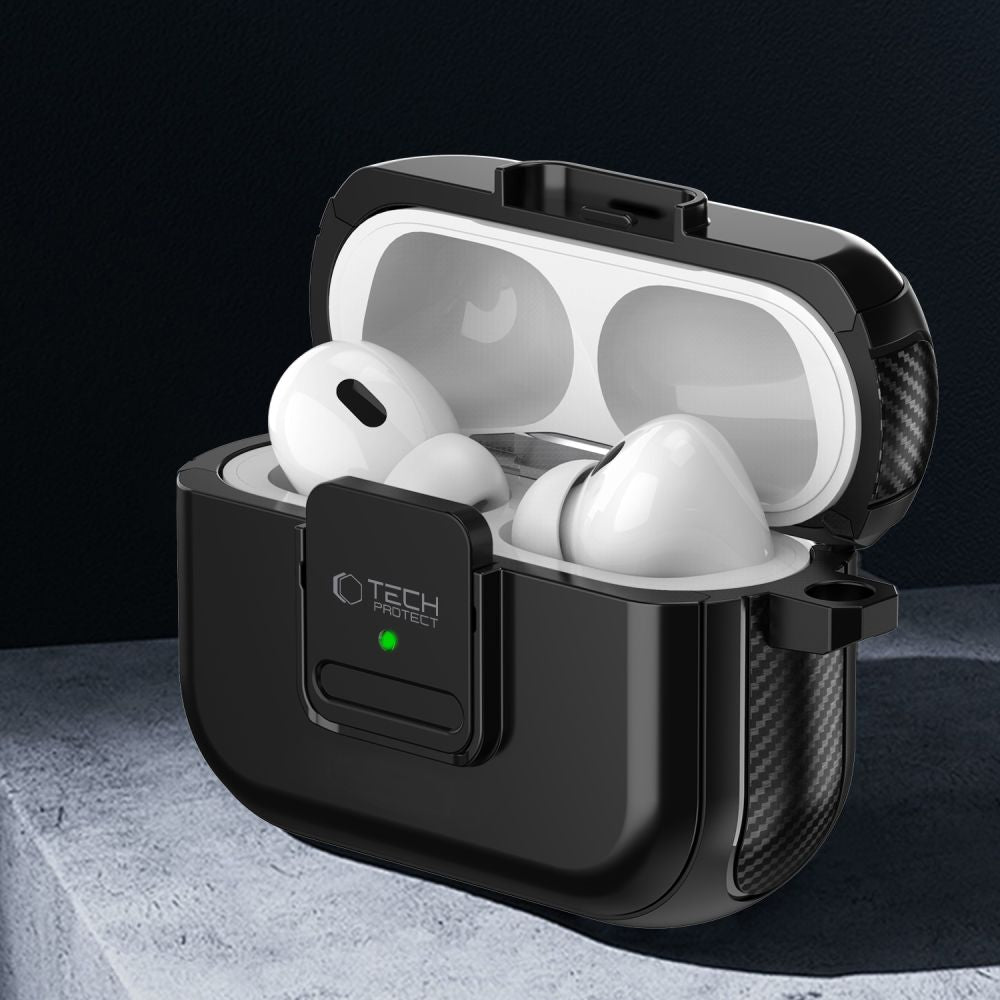 Tech-Protect AirPods Pro 1 / 2 Θήκη από Σκληρό Πλαστικό και Σιλικόνη με MagSafe - Defender Hook - Black