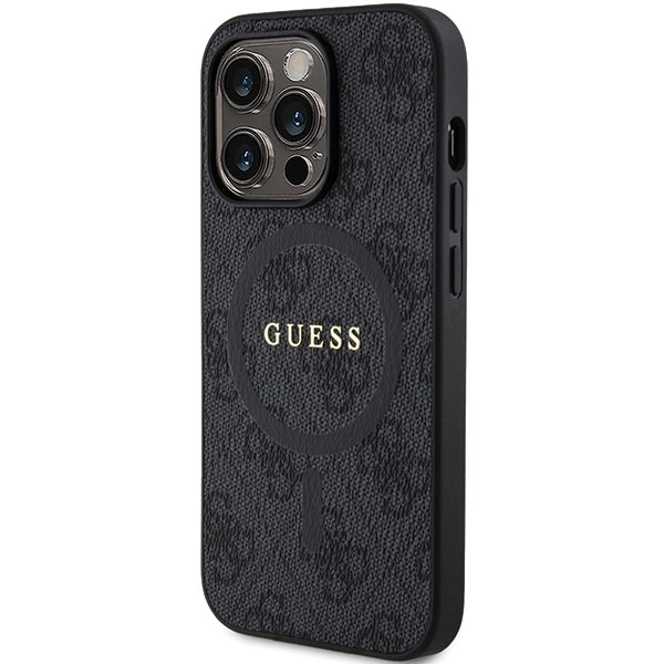 Guess iPhone 15 Pro Max - 4G Collection Leather Metal Logo MagSafe Θήκη με Επένδυση Συνθετικού Δέρματος και MagSafe - Black - GUHMP15XG4GFRK