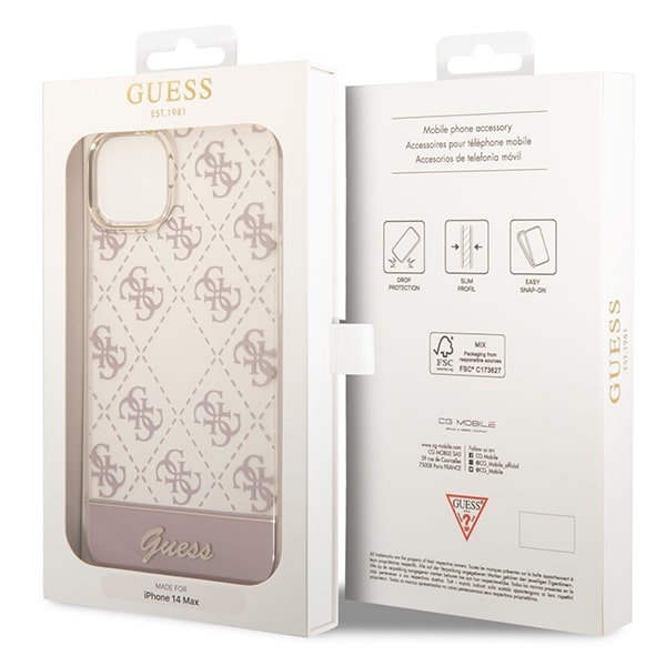 Guess iPhone 14 Plus 4G Pattern Script Σκληρή Θήκη με Πλαίσιο Σιλικόνης - Pink - GUHCP14MHG4MHP