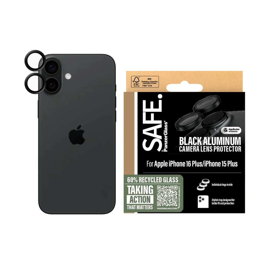 Safe by PanzerGlass iPhone 16 / 16 Plus Camera Lens Protector Αντιχαρακτικό Γυαλί για την Κάμερα - Black
