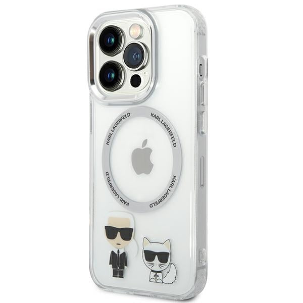 Karl Lagerfeld iPhone 14 Pro Max - Karl and Choupette Aluminium Magsafe Σκληρή Θήκη με Πλαίσιο Σιλικόνης και MagSafe - Διάφανη - KLHMP14XHKCT